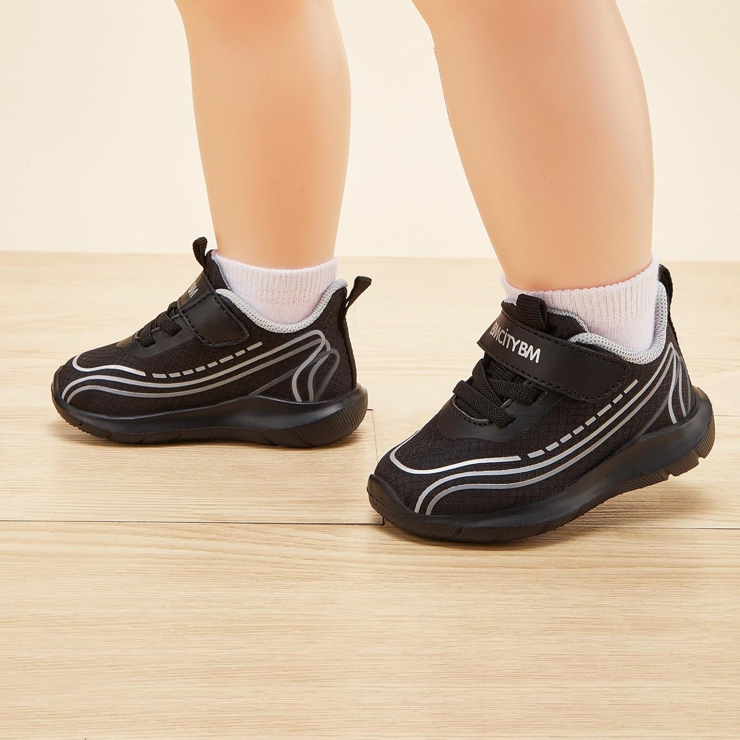 imageBMCiTYBM Toddler Shoes Boys Girls Walking Sneakers Running Athletic Sports Tennis ShoesAblack