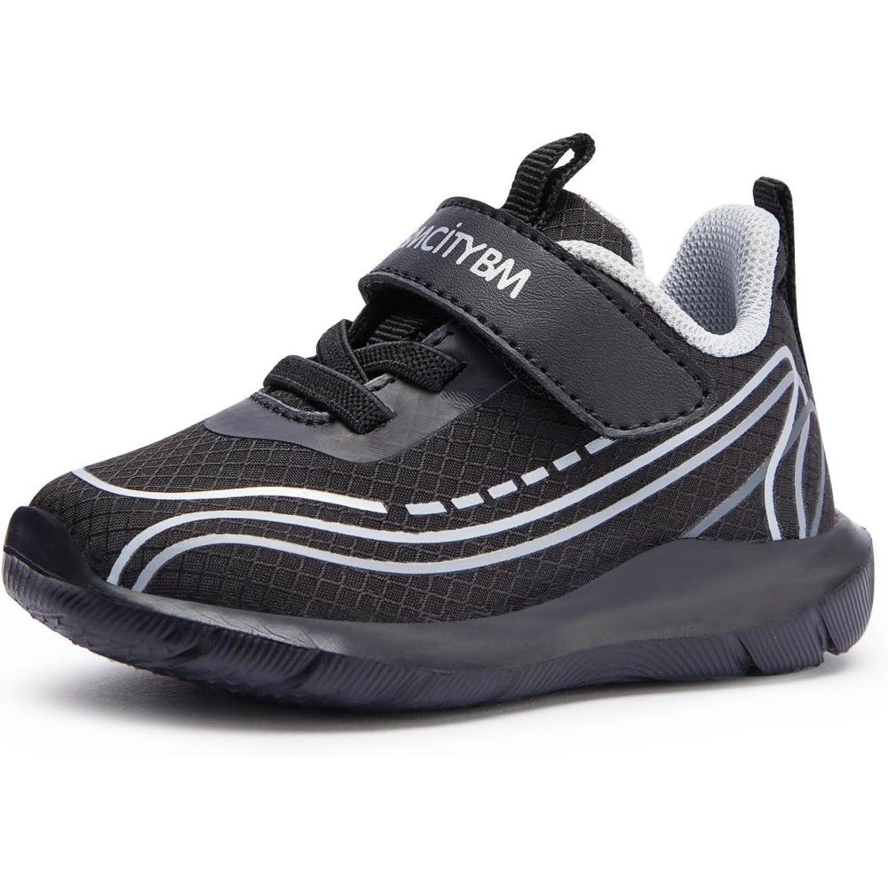 imageBMCiTYBM Toddler Shoes Boys Girls Walking Sneakers Running Athletic Sports Tennis ShoesAblack
