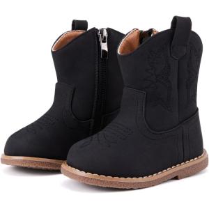 imageBMCiTYBM Baby Cowboy Cowgirl Boots Infant Western Boots Toddler Boys Girls Round Toe Riding Mid Calf Boots All Seasons for 6 9 12 18 24 MonthsAblack
