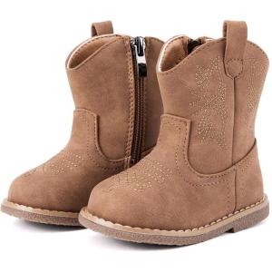 imageBMCiTYBM Baby Cowboy Cowgirl Boots Infant Western Boots Toddler Boys Girls Round Toe Riding Mid Calf Boots All Seasons for 6 9 12 18 24 MonthsAbrown