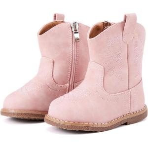 imageBMCiTYBM Baby Cowboy Cowgirl Boots Infant Western Boots Toddler Boys Girls Round Toe Riding Mid Calf Boots All Seasons for 6 9 12 18 24 MonthsApink