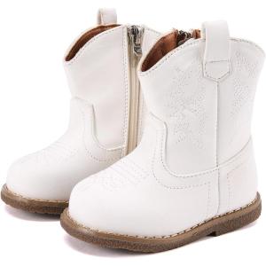 imageBMCiTYBM Baby Cowboy Cowgirl Boots Infant Western Boots Toddler Boys Girls Round Toe Riding Mid Calf Boots All Seasons for 6 9 12 18 24 MonthsAwhite