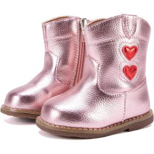 imageBMCiTYBM Baby Cowboy Cowgirl Boots Infant Western Boots Toddler Boys Girls Round Toe Riding Mid Calf Boots All Seasons for 6 9 12 18 24 MonthsBpink