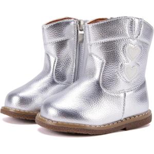imageBMCiTYBM Baby Cowboy Cowgirl Boots Infant Western Boots Toddler Boys Girls Round Toe Riding Mid Calf Boots All Seasons for 6 9 12 18 24 MonthsBsilver
