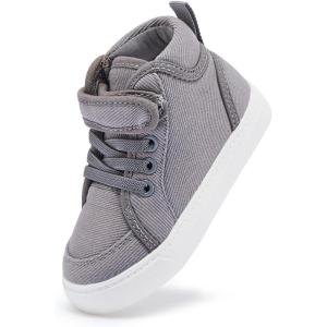 imageToddler Boys Girls Walking Shoes High Top Tennis Canvas SneakersInfantToddlerAgrey