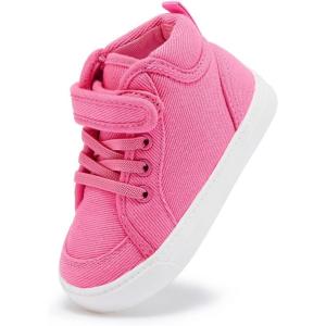 imageToddler Boys Girls Walking Shoes High Top Tennis Canvas SneakersInfantToddlerAhot Pink