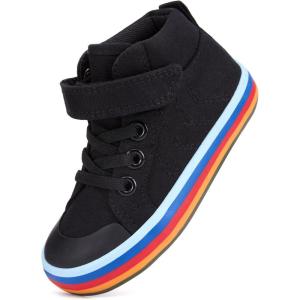 imageToddler Boys Girls Walking Shoes High Top Tennis Canvas SneakersInfantToddlerCblack