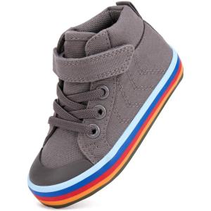 imageToddler Boys Girls Walking Shoes High Top Tennis Canvas SneakersInfantToddlerCgrey