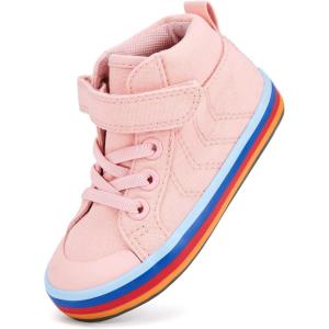 imageToddler Boys Girls Walking Shoes High Top Tennis Canvas SneakersInfantToddlerCpink