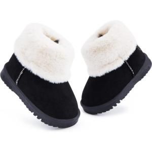 imageBMCiTYBM Girls Boys Snow Boots Warm Winter Fur Lined Baby Shoes InfantToddlerLittle Kid2black