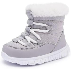 imageBMCiTYBM Girls Boys Snow Boots Warm Winter Fur Lined Baby Shoes InfantToddlerLittle Kid3grey