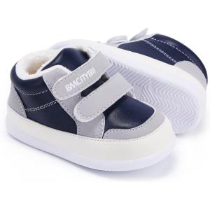 imageBMCiTYBM Baby Shoes Girls Boys Sneakers Faux Fur Lined Infant First Walking Shoes Warm Winter NavyGrey Size 1218 Months Toddler