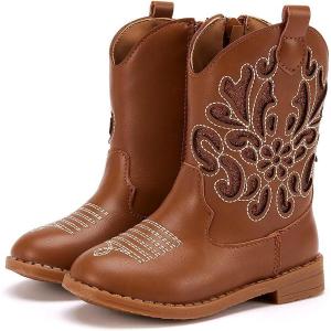 imageBMCiTYBM Girls Cowgirl Boots UnisexChild Mid Calf Toddler Cowboy Boots Little Kids Western Boots Round Toe All Seasons Shoes2camel