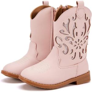 imageBMCiTYBM Girls Cowgirl Boots UnisexChild Mid Calf Toddler Cowboy Boots Little Kids Western Boots Round Toe All Seasons Shoes2pink