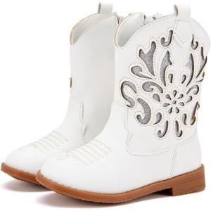 imageBMCiTYBM Girls Cowgirl Boots UnisexChild Mid Calf Toddler Cowboy Boots Little Kids Western Boots Round Toe All Seasons Shoes2white
