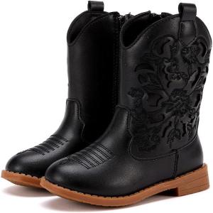 imageBMCiTYBM Girls Cowgirl Boots UnisexChild Mid Calf Toddler Cowboy Boots Little Kids Western Boots Round Toe All Seasons Shoes3black