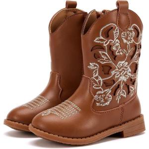 imageBMCiTYBM Girls Cowgirl Boots UnisexChild Mid Calf Toddler Cowboy Boots Little Kids Western Boots Round Toe All Seasons Shoes3camel
