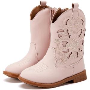 imageBMCiTYBM Girls Cowgirl Boots UnisexChild Mid Calf Toddler Cowboy Boots Little Kids Western Boots Round Toe All Seasons Shoes3pink
