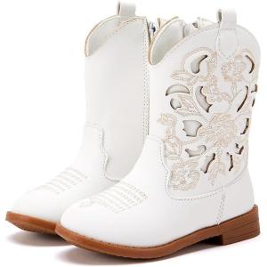 imageBMCiTYBM Girls Cowgirl Boots UnisexChild Mid Calf Toddler Cowboy Boots Little Kids Western Boots Round Toe All Seasons Shoes3white