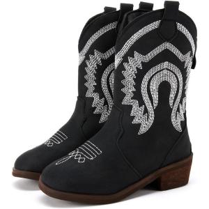 imageBMCiTYBM Girls Cowgirl Boots UnisexChild Mid Calf Toddler Cowboy Boots Little Kids Western Boots Round Toe All Seasons ShoesAllblack