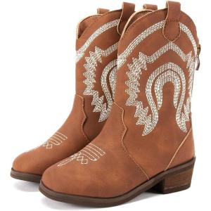 imageBMCiTYBM Girls Cowgirl Boots UnisexChild Mid Calf Toddler Cowboy Boots Little Kids Western Boots Round Toe All Seasons ShoesAllbrown