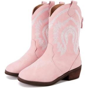imageBMCiTYBM Girls Cowgirl Boots UnisexChild Mid Calf Toddler Cowboy Boots Little Kids Western Boots Round Toe All Seasons ShoesAllpink