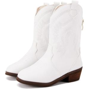imageBMCiTYBM Girls Cowgirl Boots UnisexChild Mid Calf Toddler Cowboy Boots Little Kids Western Boots Round Toe All Seasons ShoesAllwhite