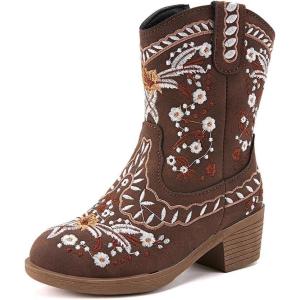 imageBMCiTYBM Girls Cowgirl Boots UnisexChild Mid Calf Toddler Cowboy Boots Little Kids Western Boots Round Toe All Seasons ShoesBrown