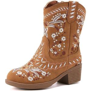 imageBMCiTYBM Girls Cowgirl Boots UnisexChild Mid Calf Toddler Cowboy Boots Little Kids Western Boots Round Toe All Seasons ShoesCamel