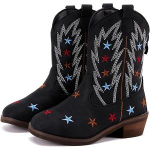 imageBMCiTYBM Girls Cowgirl Boots UnisexChild Mid Calf Toddler Cowboy Boots Little Kids Western Boots Round Toe All Seasons ShoesMultiblack