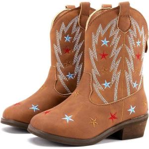 imageBMCiTYBM Girls Cowgirl Boots UnisexChild Mid Calf Toddler Cowboy Boots Little Kids Western Boots Round Toe All Seasons ShoesMultibrown