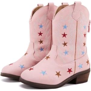 imageBMCiTYBM Girls Cowgirl Boots UnisexChild Mid Calf Toddler Cowboy Boots Little Kids Western Boots Round Toe All Seasons ShoesMultipink