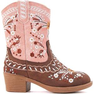 imageBMCiTYBM Girls Cowgirl Boots UnisexChild Mid Calf Toddler Cowboy Boots Little Kids Western Boots Round Toe All Seasons ShoesPinkBrown