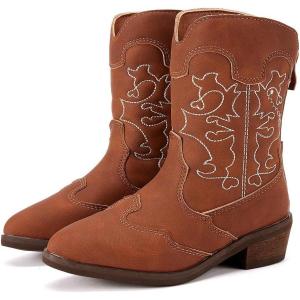 imageBMCiTYBM Girls Cowgirl Boots UnisexChild Mid Calf Toddler Cowboy Boots Little Kids Western Boots Round Toe All Seasons ShoesPointybrown