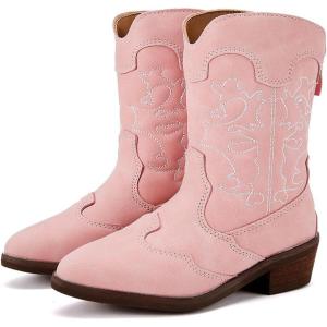 imageBMCiTYBM Girls Cowgirl Boots UnisexChild Mid Calf Toddler Cowboy Boots Little Kids Western Boots Round Toe All Seasons ShoesPointypink
