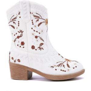 imageBMCiTYBM Girls Cowgirl Boots UnisexChild Mid Calf Toddler Cowboy Boots Little Kids Western Boots Round Toe All Seasons ShoesWhite