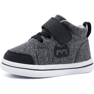 imageBMCiTYBM Baby Walking Shoes Boy Girl High Top Sneakers Infant First Shoes for Learning to Walk 6 9 12 18 24 MonthsAblack
