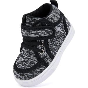 imageBMCiTYBM Baby Walking Shoes Boy Girl High Top Sneakers Infant First Shoes for Learning to Walk 6 9 12 18 24 MonthsBblack
