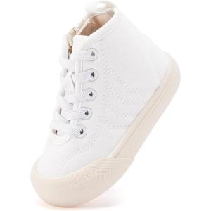 imageBMCiTYBM Baby Walking Shoes Boy Girl High Top Sneakers Infant First Shoes for Learning to Walk 6 9 12 18 24 MonthsDwhite