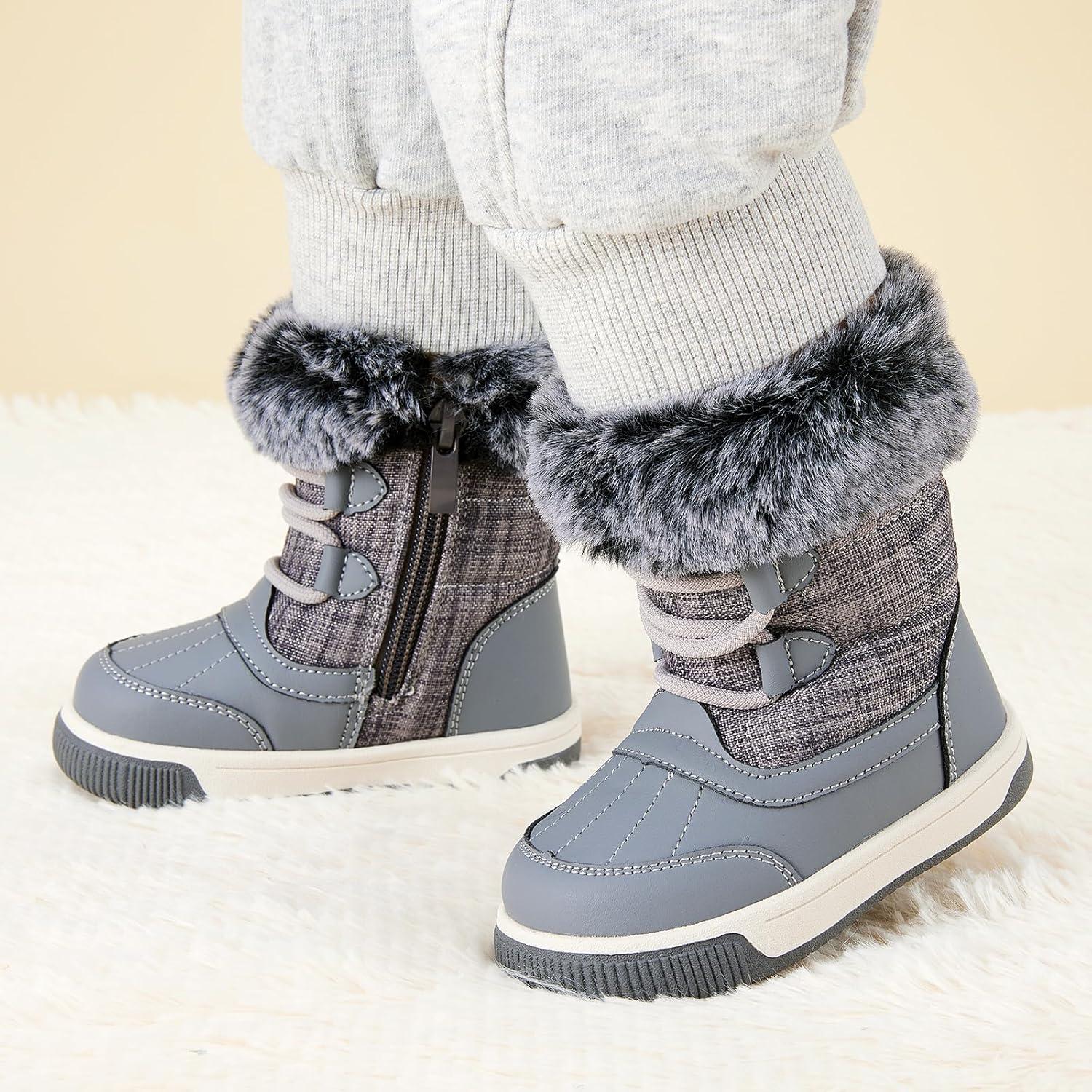 imageBMCiTYBM Toddler Boy Girl Snow Boots Waterproof Winter Warm Shoes Baby High Top Nonslip Lightweight Outdoor Sneakers for Cold Weather InfantToddlerAgrey