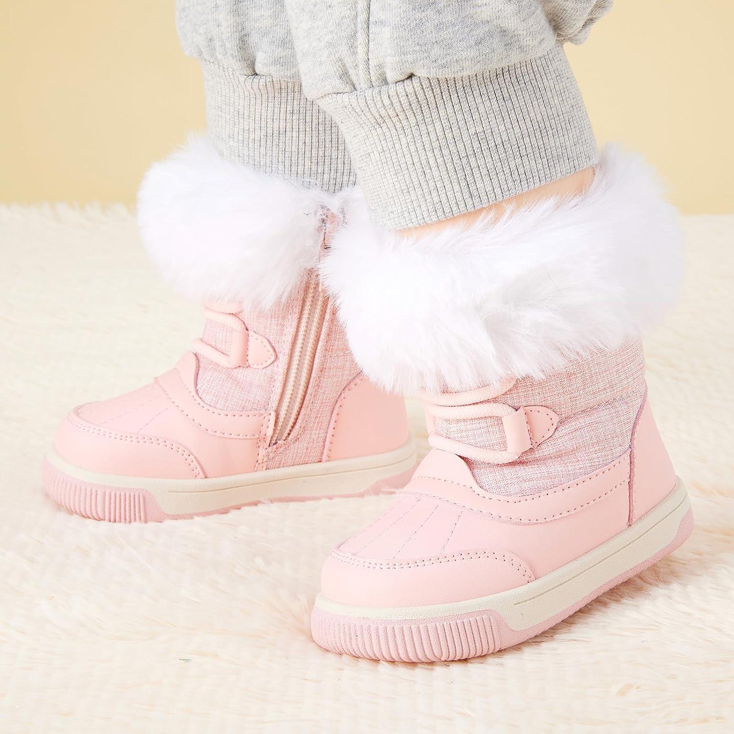 imageBMCiTYBM Toddler Boy Girl Snow Boots Waterproof Winter Warm Shoes Baby High Top Nonslip Lightweight Outdoor Sneakers for Cold Weather InfantToddlerApink