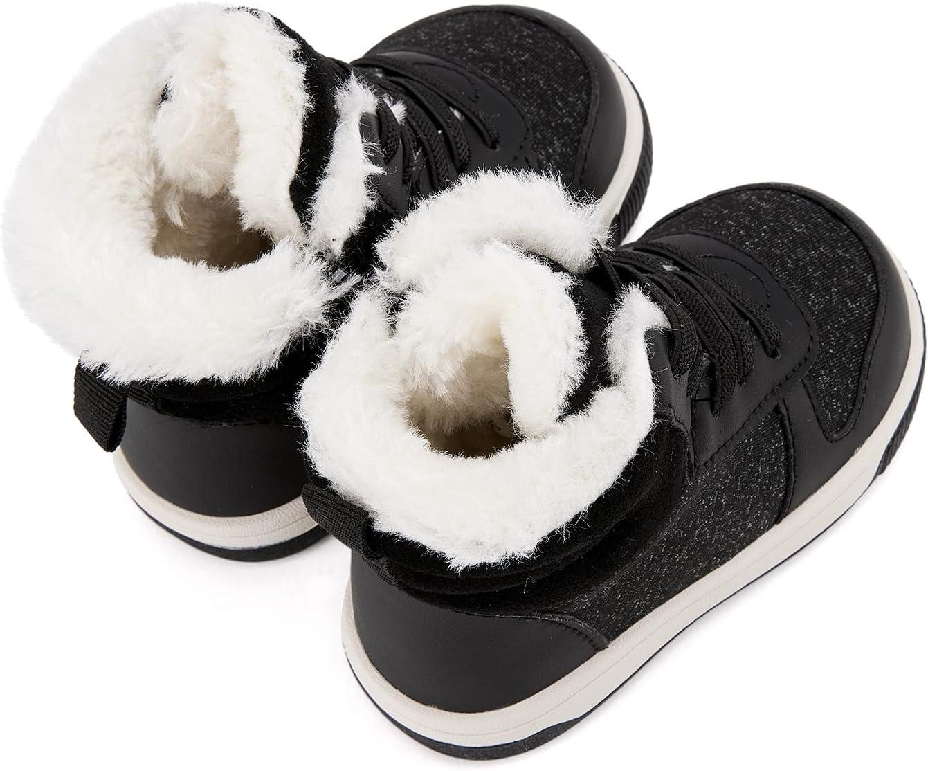 imageBMCiTYBM Toddler Boy Girl Snow Boots Waterproof Winter Warm Shoes Baby High Top Nonslip Lightweight Outdoor Sneakers for Cold Weather InfantToddlerBblack