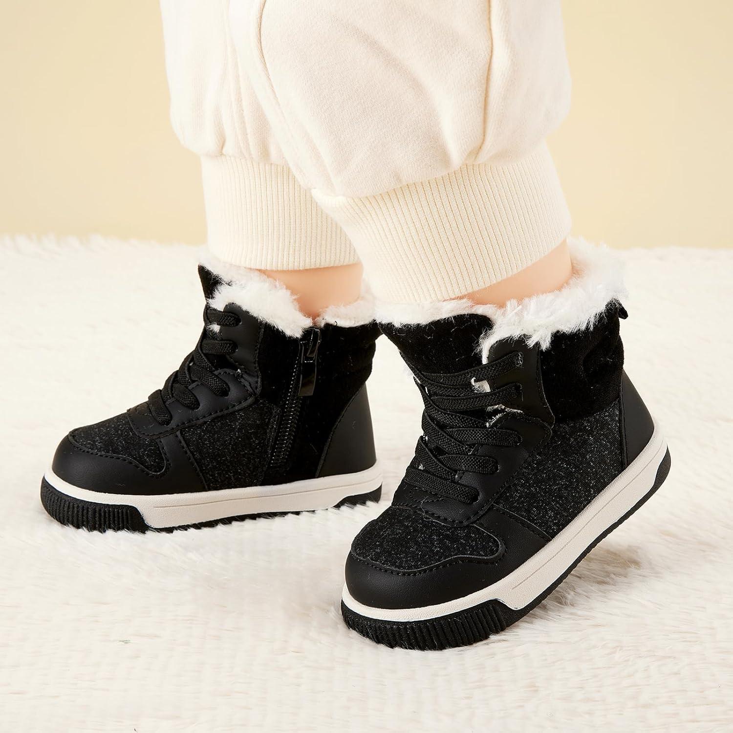 imageBMCiTYBM Toddler Boy Girl Snow Boots Waterproof Winter Warm Shoes Baby High Top Nonslip Lightweight Outdoor Sneakers for Cold Weather InfantToddlerBblack