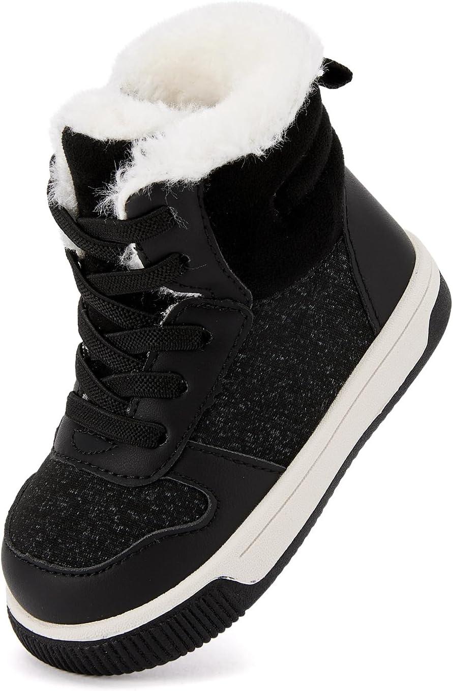 imageBMCiTYBM Toddler Boy Girl Snow Boots Waterproof Winter Warm Shoes Baby High Top Nonslip Lightweight Outdoor Sneakers for Cold Weather InfantToddlerBblack