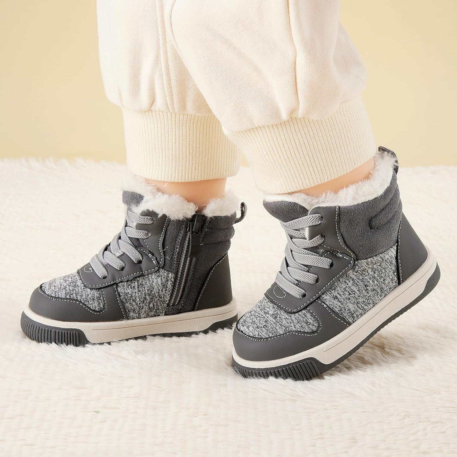 imageBMCiTYBM Toddler Boy Girl Snow Boots Waterproof Winter Warm Shoes Baby High Top Nonslip Lightweight Outdoor Sneakers for Cold Weather InfantToddlerBgrey