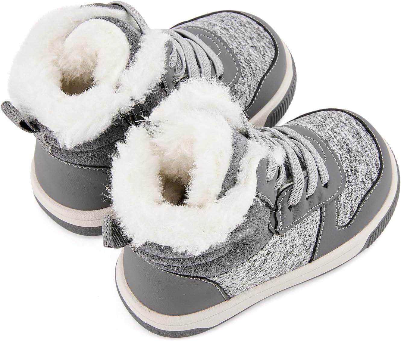 imageBMCiTYBM Toddler Boy Girl Snow Boots Waterproof Winter Warm Shoes Baby High Top Nonslip Lightweight Outdoor Sneakers for Cold Weather InfantToddlerBgrey