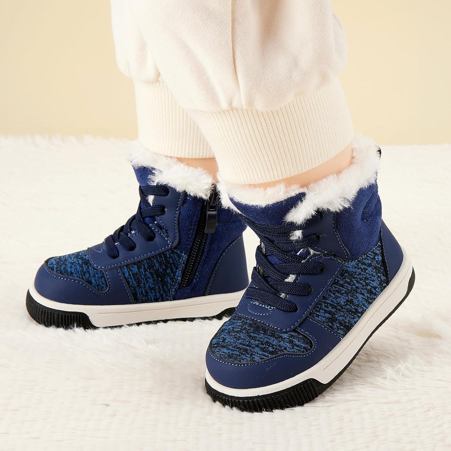 imageBMCiTYBM Toddler Boy Girl Snow Boots Waterproof Winter Warm Shoes Baby High Top Nonslip Lightweight Outdoor Sneakers for Cold Weather InfantToddlerBnavy
