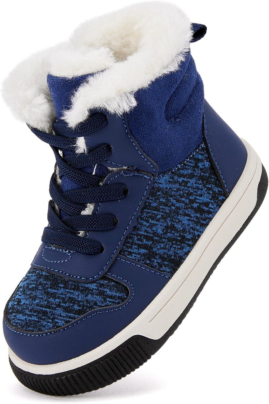 imageBMCiTYBM Toddler Boy Girl Snow Boots Waterproof Winter Warm Shoes Baby High Top Nonslip Lightweight Outdoor Sneakers for Cold Weather InfantToddlerBnavy