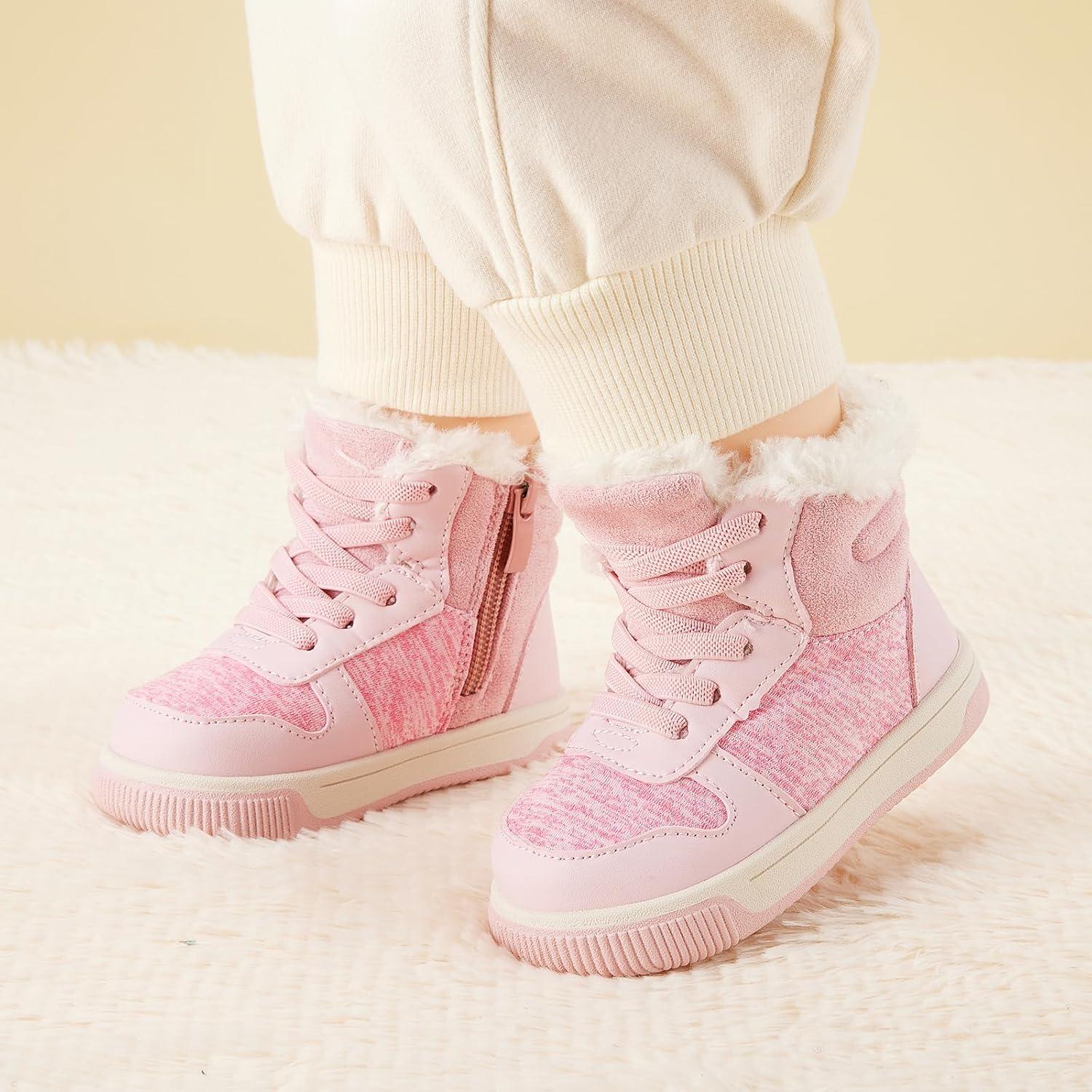 imageBMCiTYBM Toddler Boy Girl Snow Boots Waterproof Winter Warm Shoes Baby High Top Nonslip Lightweight Outdoor Sneakers for Cold Weather InfantToddlerBpink