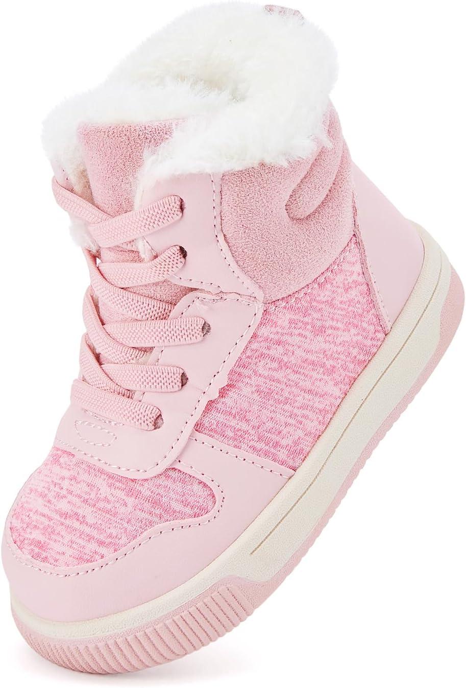 imageBMCiTYBM Toddler Boy Girl Snow Boots Waterproof Winter Warm Shoes Baby High Top Nonslip Lightweight Outdoor Sneakers for Cold Weather InfantToddlerBpink